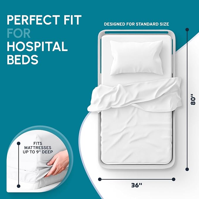 White Classic Fitted Hospital Bed Sheets, Cotton Fitted Sheet - Image 2