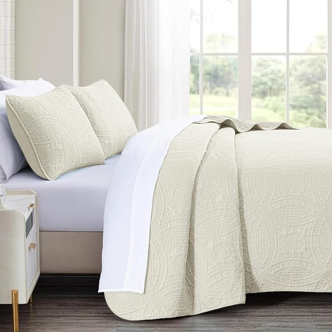 akkialla Full/Queen Quilt Set, Cream Lightweight Bedspread - Image 3