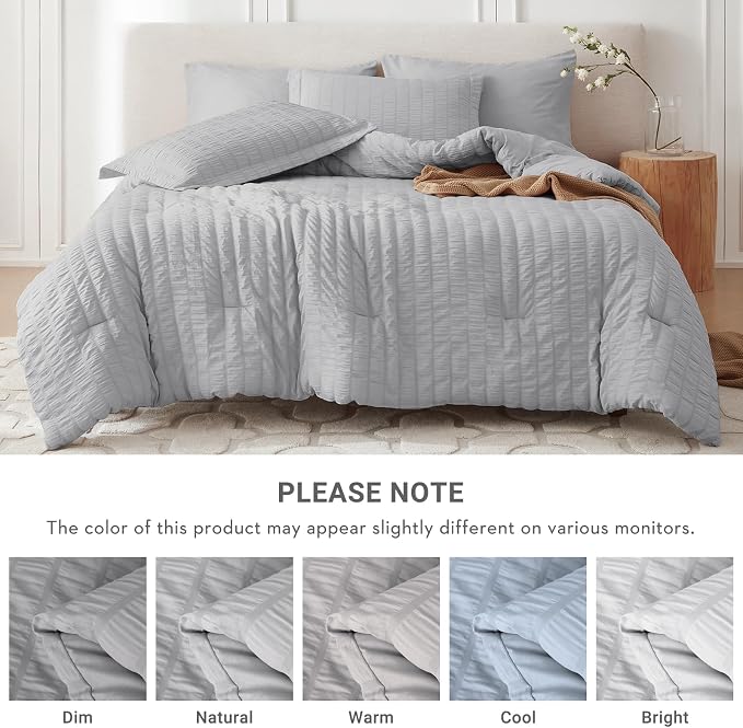 MUXHOMO 7 Pieces King Comforter Set, Seersucker Bed in a Bag King Size - Image 5