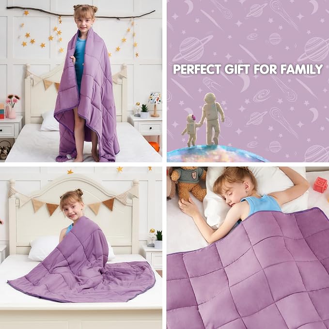 Purple Weighted Blanket Kids 10lbs, Twin Size Cooling Heavy Throw Blanket - Image 6