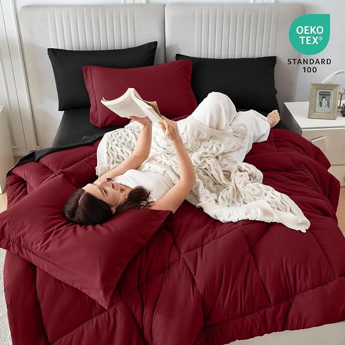 Sasttie Red & Black King Size Comforter Set, 7 Pieces Bed in a Bag King - Image 5