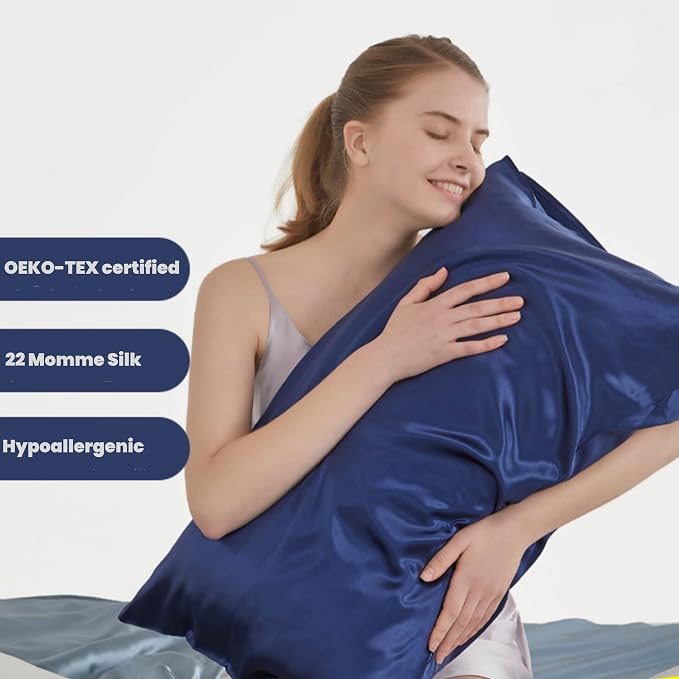 Oeko-TEX Certified Navy Silk Pillow Cases Queen Made in USA, 22 Momme, 100% - Image 2
