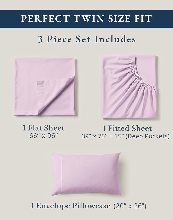 LANE LINEN 100% Organic Cotton Sheets Set Twin Size, Classic Percale Weave - Image 4