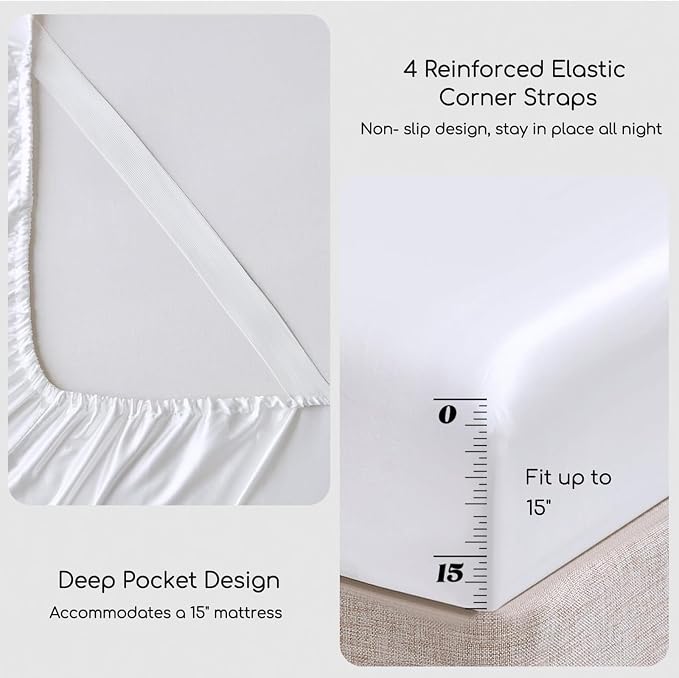 MR&HM Satin Bed Sheets, Full Size Sheets Set - Image 4