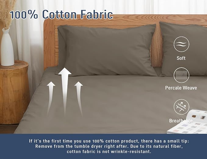 Pillow Cases, King Size Cotton Percale Weave Pillowcases, Pre-Shrunk Breathable - Image 4