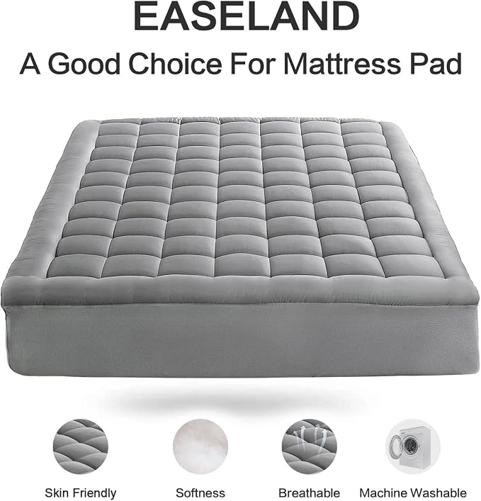 EASELAND California King Mattress Pad Pillow Top Mattress Cover Quilted Fitted - Image 2