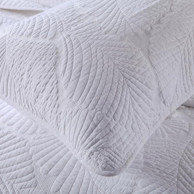 ROOMLIFE King Quilt Set Palm Leaves Pattern 3 PCS 100% Cotton Soft Breathable - Image 9
