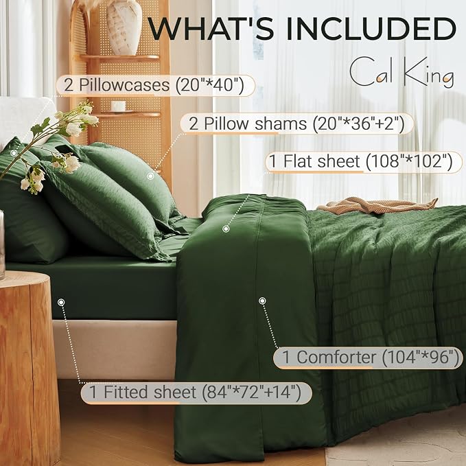 MUXHOMO 7 Pieces California King Comforter Set, Seersucker Bed in a Bag Cal - Image 4