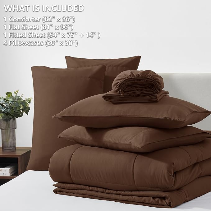 CozyLux Full Size Comforter Sets Brown, 7 Pieces Bed in a Bag, All Season - Image 6