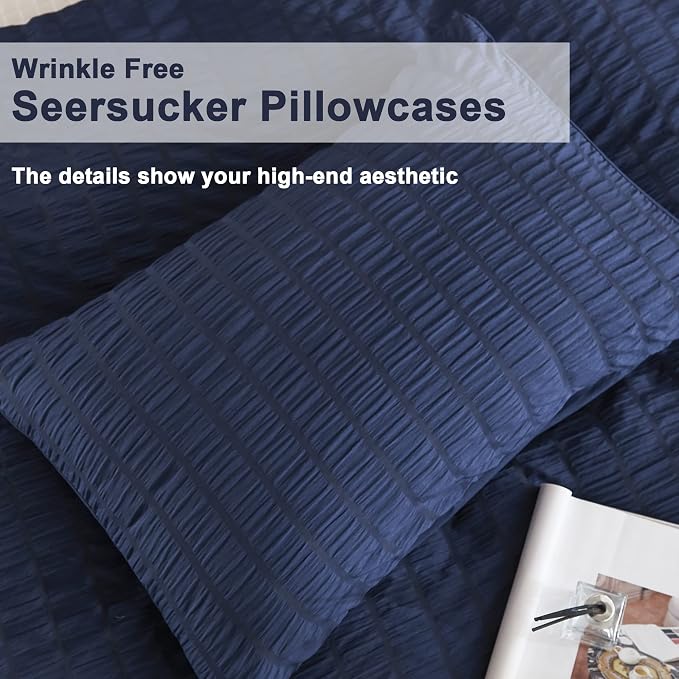 AveLom Seersucker Duvet Cover Set Queen Size, 3 Pieces, Textured Duvet Cover - Image 5