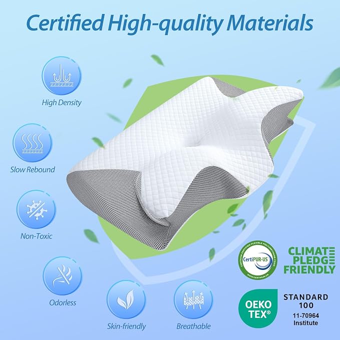 HOMCA Memory Foam Cervical Pillow, 2 in 1 Ergonomic Contour Orthopedic Pillow - Image 7