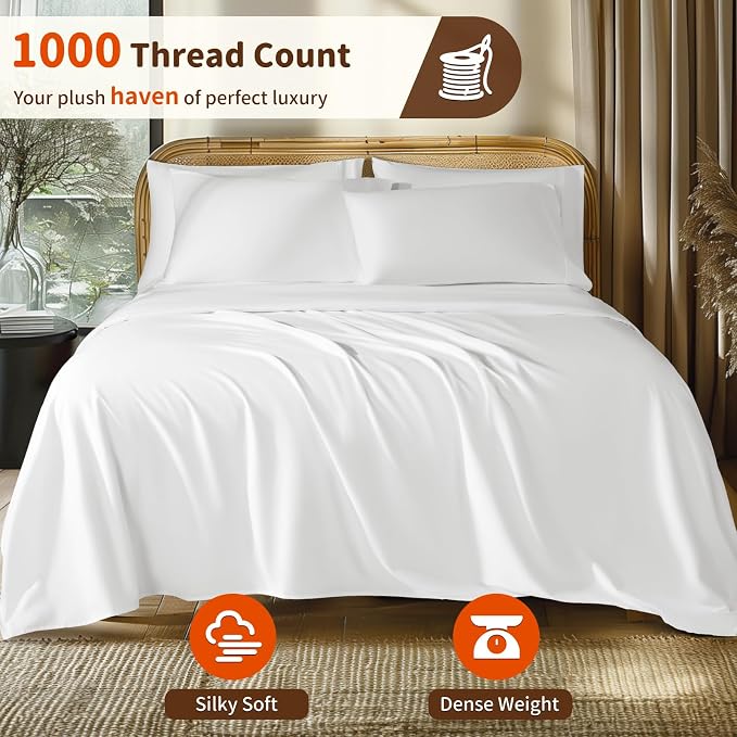 LBRO2M 1000 Thread Count 100% Egyptian Cotton Sheets Set 6 Piece Sets King Bed - Image 2