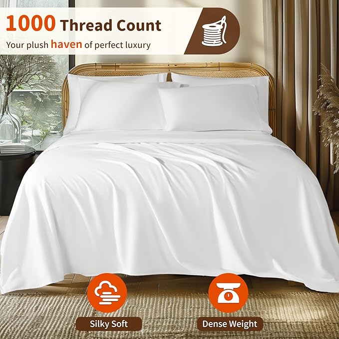 LBRO2M 1000 Thread Count 100% Egyptian Cotton Sheets Set 6 Piece Sets Queen Bed - Image 2
