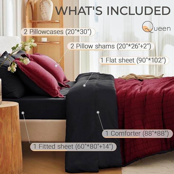 MUXHOMO 7 Pieces Queen Comforter Set, Seersucker Bed in a Bag Queen Size - Image 4