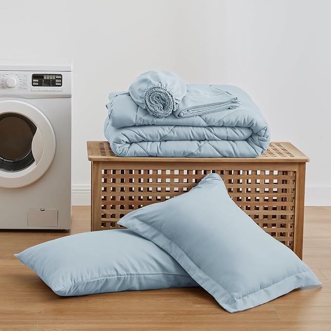 Love's cabin Twin Comforter Set Light Blue, 5 Pieces Twin Bed in a Bag - Image 6