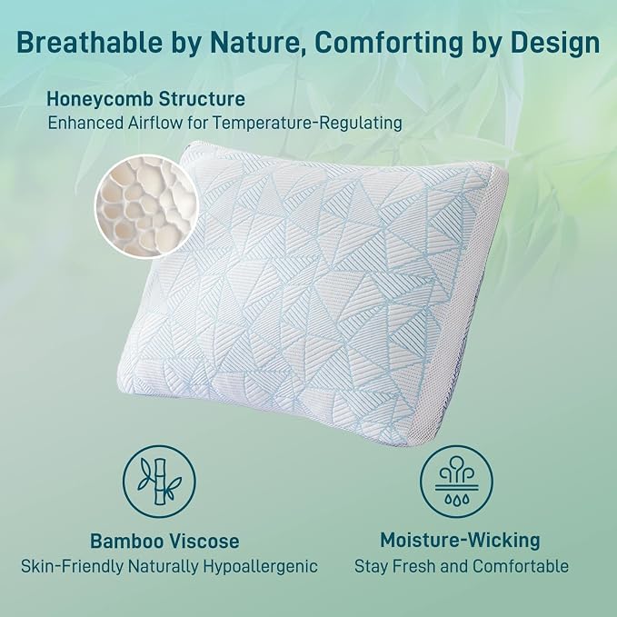 Cotelovo Shredded Memory Foam Cooling Soft Bamboo Viscose Pillow Adjustable - Image 4