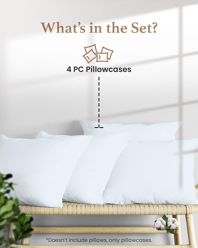 1000 TC Light Blue King Pillowcases Set of 4 100% Egyptian Cotton Pillow Cases - Image 2