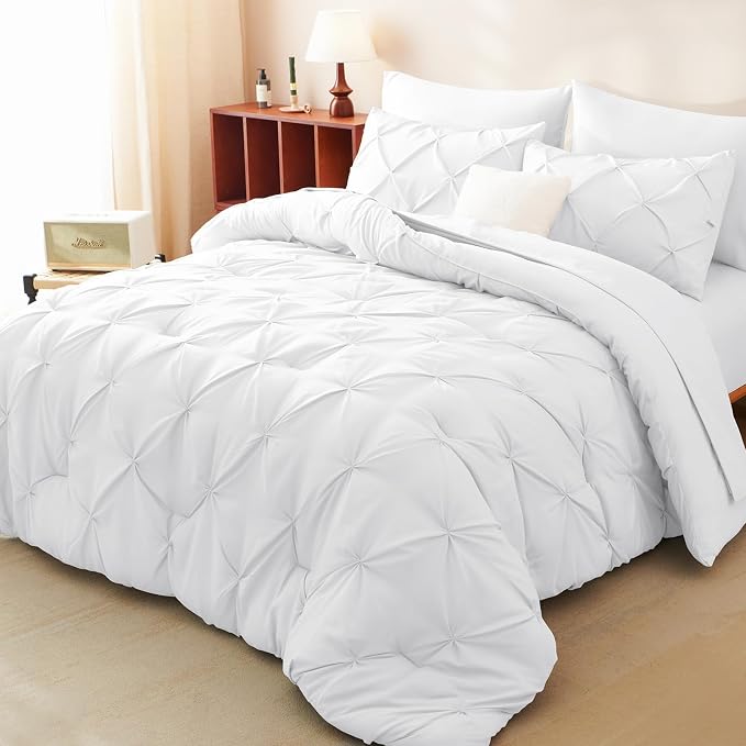HIMEET Full Comforter Set 7 Pieces Bed in A Bag White Luxury Soft Full Size Bed - Image 5