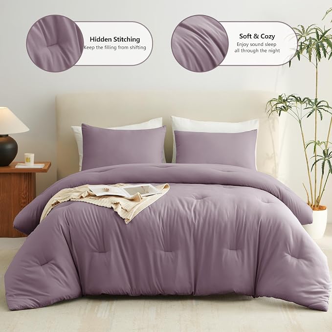 CozyLux Twin Comforter Set Dusty Purple, 2 Pieces Twin Extra Long Solid - Image 2