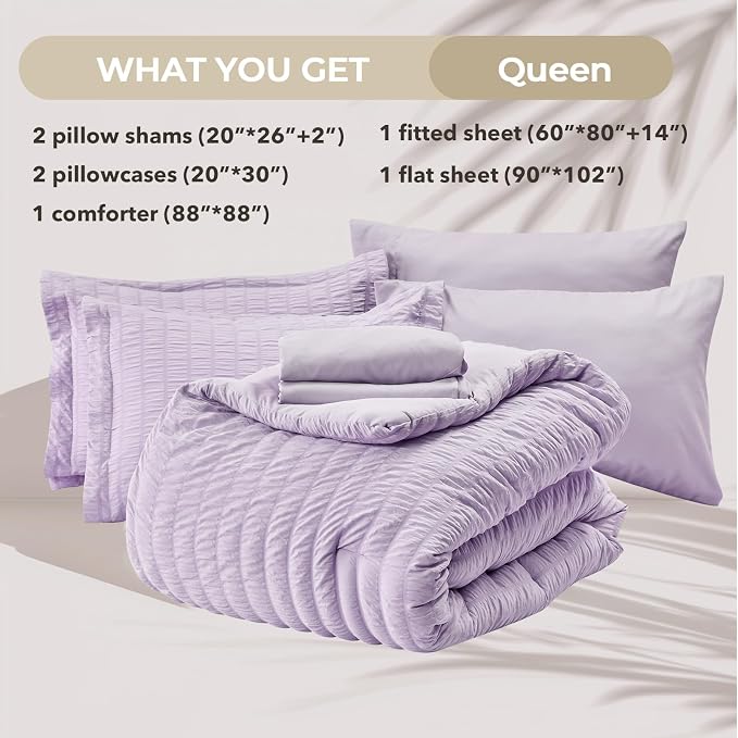 HYMOKEGE Lavender Duvet Cover Queen Size, Ultra Soft 3-Piece Seersucker Duvet - Image 6