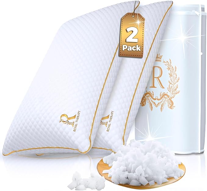 Royal Therapy Queen Size Set of 2-Shredded Memory Foam Pillow–Adjustable Memory by ROYALTHERAPY