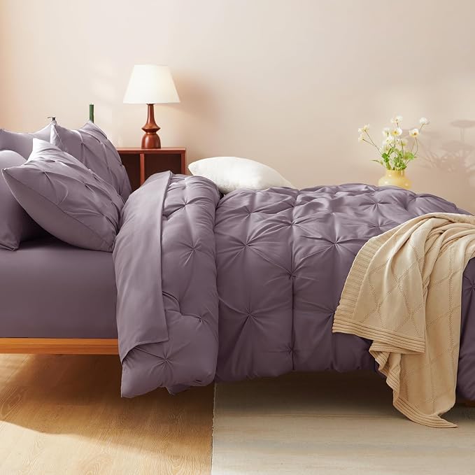 CozyLux Queen Comforter Set Grayish Purple, 7 Pieces Pintuck Bed in A Bag - Image 8