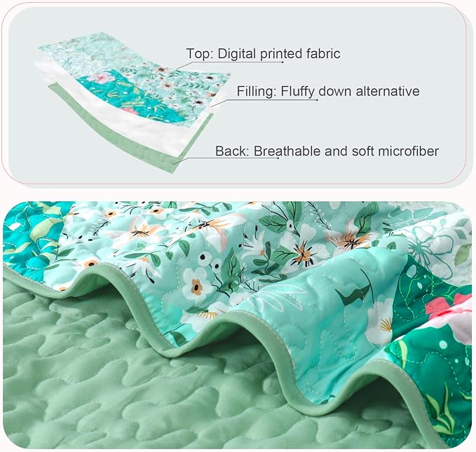 Whale Flotilla Patchwork Quilt King Size, Extra Soft Boho Floral Bedspreads - Image 4