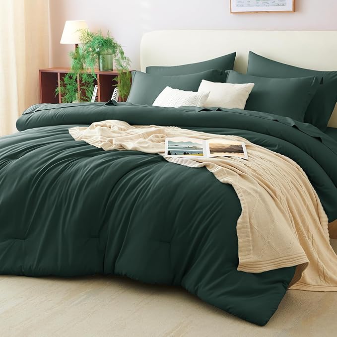 CozyLux Full Size Comforter Sets Forest Green, 7 Pieces Bed in a Bag Full by CozyLux