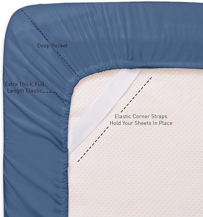 Queen Fitted Sheet Only with Full Elastic & Built in Corner Sheet Straps to - Image 2