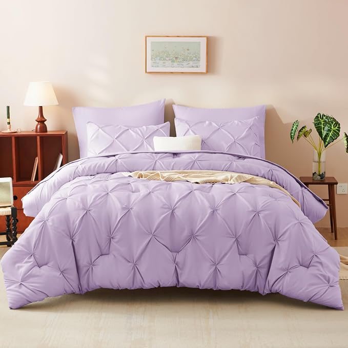 HIMEET Pintuck Bed in a Bag, 7 Pieces Full Size Comforter Set Lavender - Image 7
