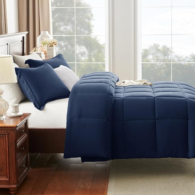 CozyLux Oversized King Comforter Set, 3 Pieces Navy Blue 120x98 Box Stitched - Image 8
