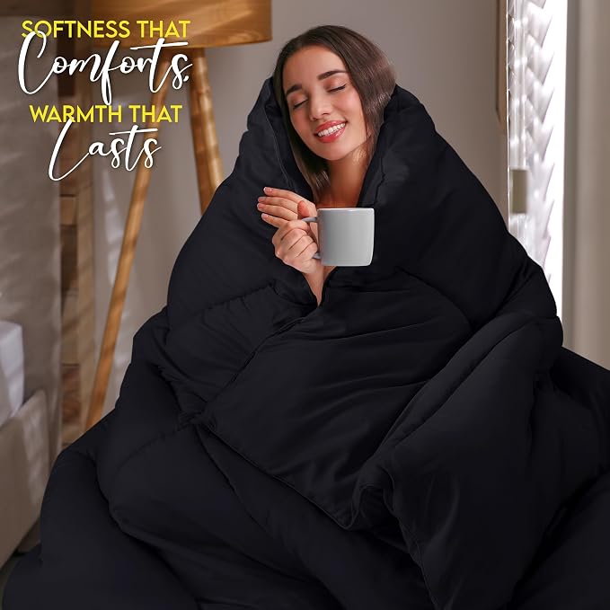Utopia Bedding Twin Comforter Duvet Insert, Quilted Black Comforter - Image 3
