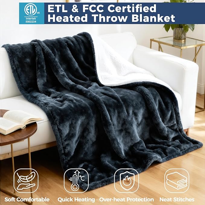 Electric Heated Blanket, Soft Flannel Fabric Heating Blanket Features 5-Level - Image 6