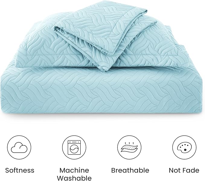 Love's cabin Twin Quilt Set Light Blue Bedspreads - Image 6