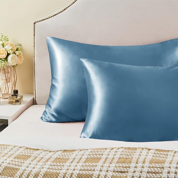 BEDELITE Satin Pillowcase with Zipper, Airy Blue King Size Pillow Cases Set of 2 - Image 6