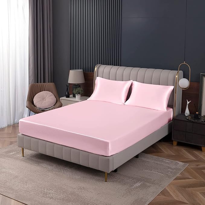 Homiest Blush Pink Satin Fitted Sheet Twin XL Size, Deep Pocket, Luxury & Ultra - Image 9