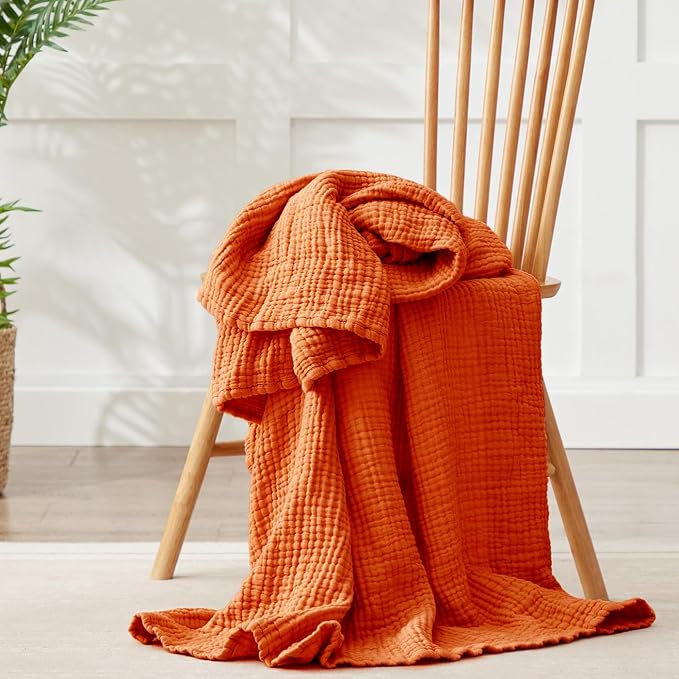 100% Cotton Muslin Blanket Twin 66" x 90", 6 Layers Breathable and Lightweight - Image 2