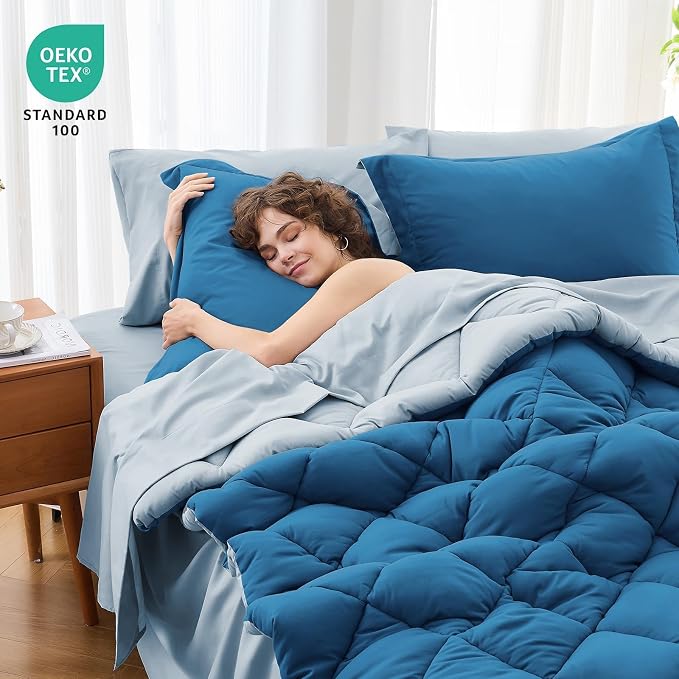 MUXHOMO 7 Pieces King Comforter Set, Reversible Bed in a Bag King Size - Image 4