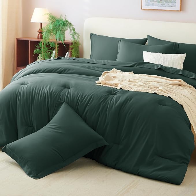 CozyLux Full Size Comforter Sets Forest Green, 7 Pieces Bed in a Bag Full - Image 9