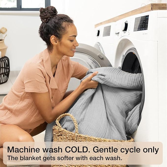 100% Cotton Muslin Blanket Queen 90" x 90", Breathable and Lightweight Cotton - Image 4