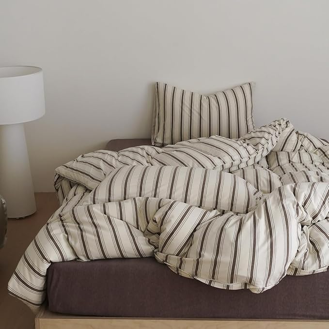 Nayoroom Striped Duvet Cover Queen Size Brown Stripe Duvet Cover Dorm Bedding - Image 3