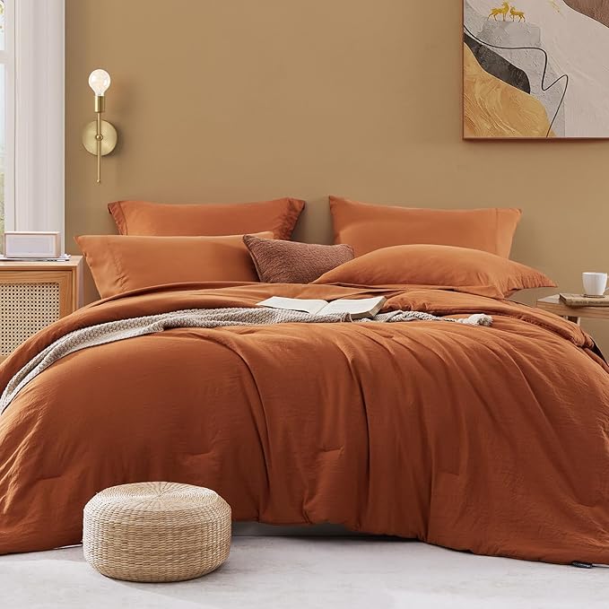 WRENSONGE Oversize King Size Comforter Sets, 7 Pieces Soft Burnt Orange Fall by WRENSONGE