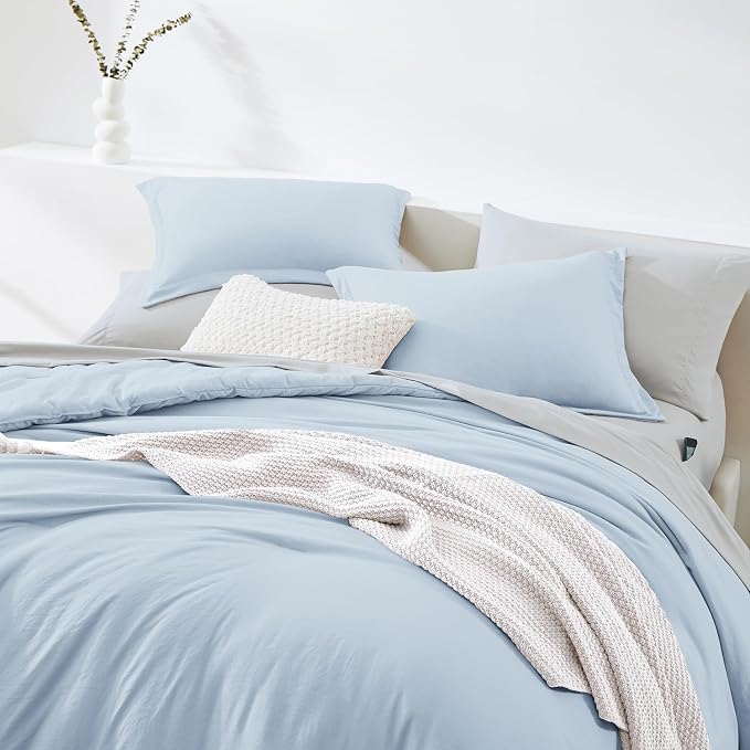 WRENSONGE Full Size Comforter Set- 7 Pieces Ice Blue Bed in a Bag Full Size - Image 4