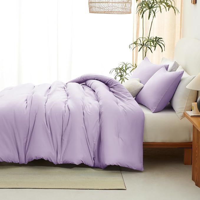 CozyLux Oversized King Comforter Set Lavender, 3 Pieces 120x98 Solid Breathable - Image 6