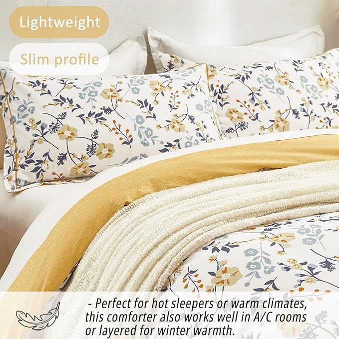 LEMIROE Yellow Floral Cotton Comforter King Size - Image 3