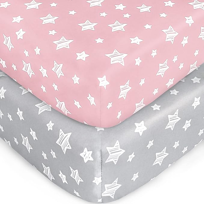 Crib Sheets for Girls 2 Pack, Fitted Crib Sheet for Standard Size Crib and by Moonsea