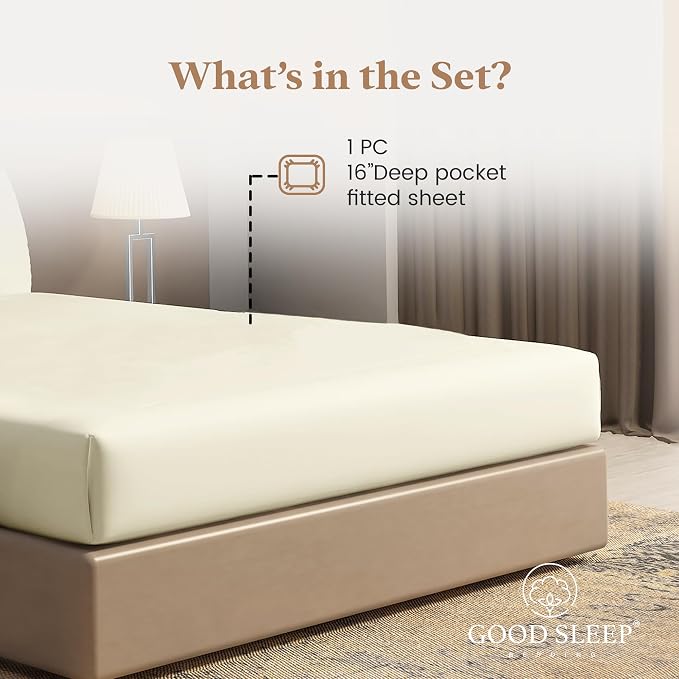 1000 Thread Count Ivory Full Fitted Sheet 16” Deep Pocket Full Fitted Sheet Only - Image 2