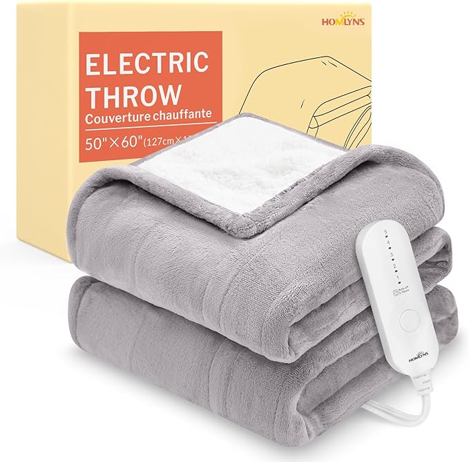 HOMLYNS LuxeHeat Heated Blanket Electric Blanket, Soft Flannel Sherpa Heated by HOMLYNS