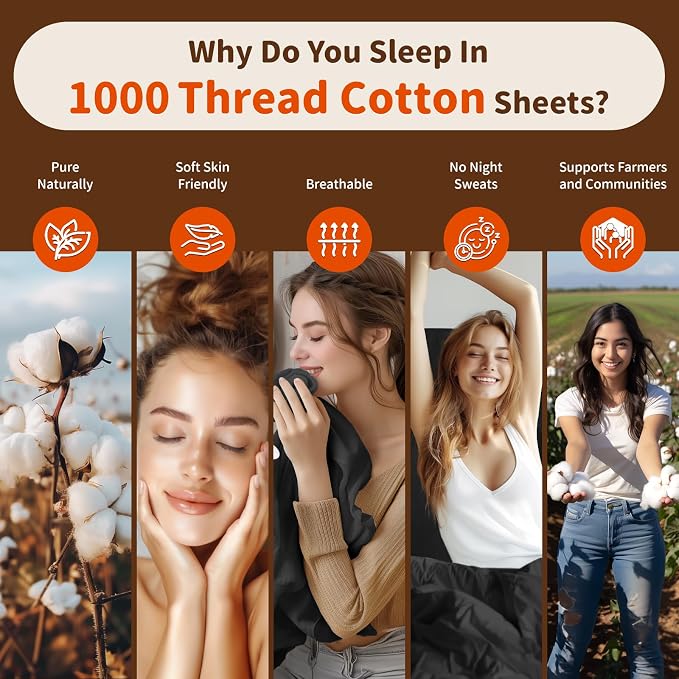 LBRO2M 1000 Thread Count 100% Egyptian Cotton Sheets Set Twin, 3 Piece Sets Bed - Image 4