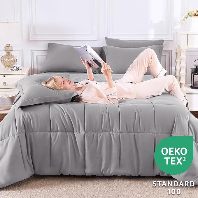 CozyLux Queen Comforter Set Grey - Image 3